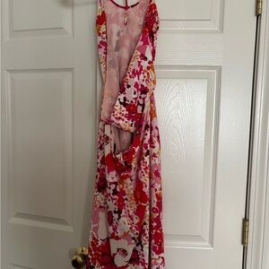 Lulu's Pink and Orange Floral Midi Dress